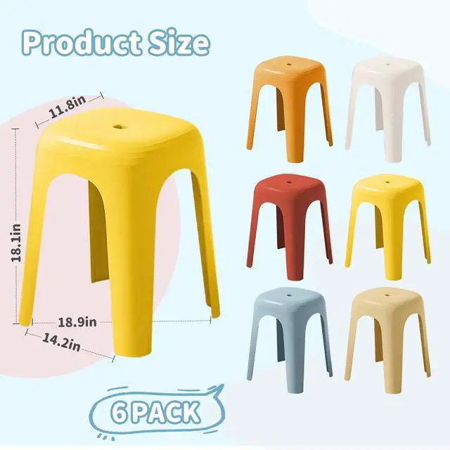 Alt view image 3 of 7 - 6 Pack School Plastic Stackable Stools, 18.1 Inch Height Colorful Nesting Stools, Portable Backless Stool for Classroom Students, Flexible Seating Chairs for School Home Office