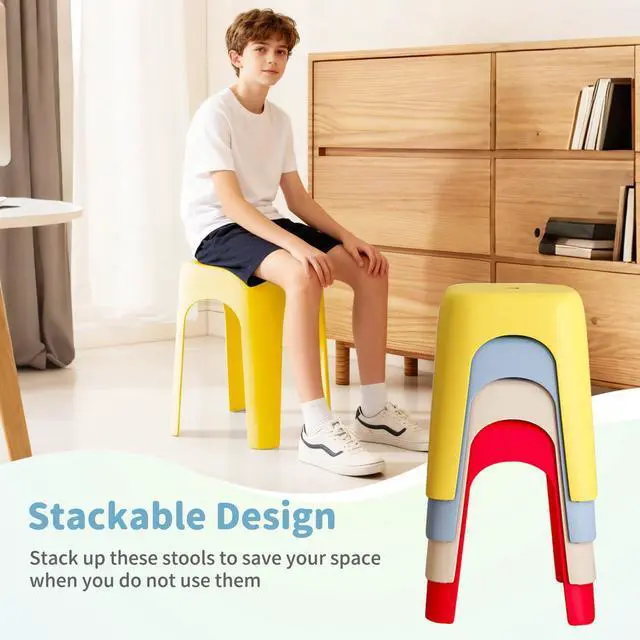 Alt view image 6 of 7 - 6 Pack School Plastic Stackable Stools, 18.1 Inch Height Colorful Nesting Stools, Portable Backless Stool for Classroom Students, Flexible Seating Chairs for School Home Office