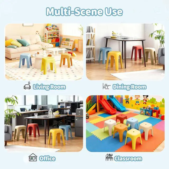 Alt view image 7 of 7 - 6 Pack School Plastic Stackable Stools, 18.1 Inch Height Colorful Nesting Stools, Portable Backless Stool for Classroom Students, Flexible Seating Chairs for School Home Office