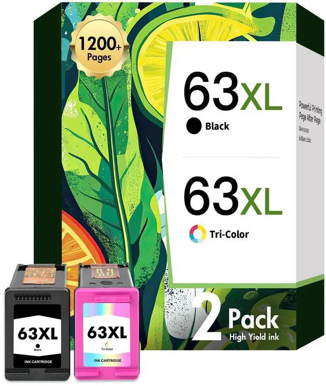 Main image of 63 63XL Ink Cartridges Black and Color Combo Pack for HP 3830 4520 Printers | Replacement for Envy 4520 OfficeJet 3830 HP63XL for HP Envy 4512 OfficeJet 4650 5255 5258 5200 DeskJet 1112 Printer 2-Pack