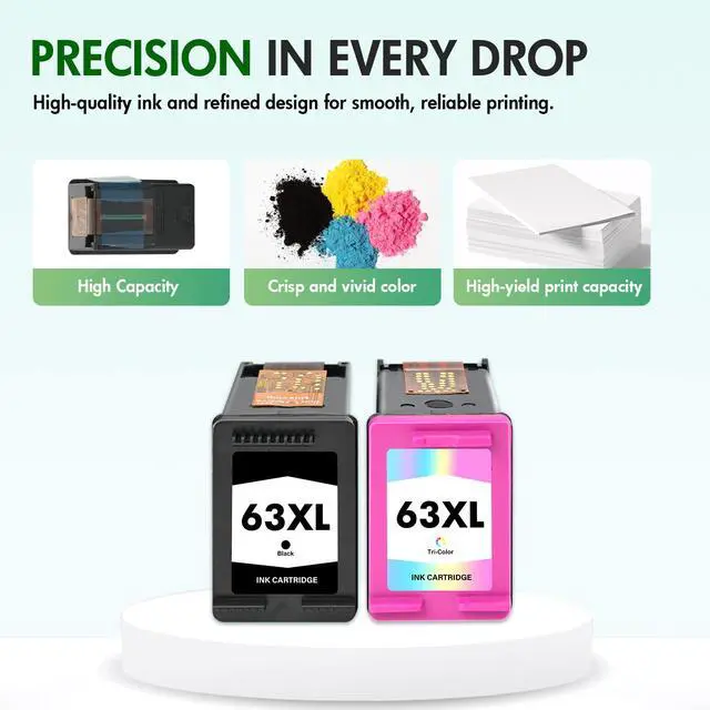 Alt view image 6 of 7 - 63 63XL Ink Cartridges Black and Color Combo Pack for HP 3830 4520 Printers | Replacement for Envy 4520 OfficeJet 3830 HP63XL for HP Envy 4512 OfficeJet 4650 5255 5258 5200 DeskJet 1112 Printer 2-Pack