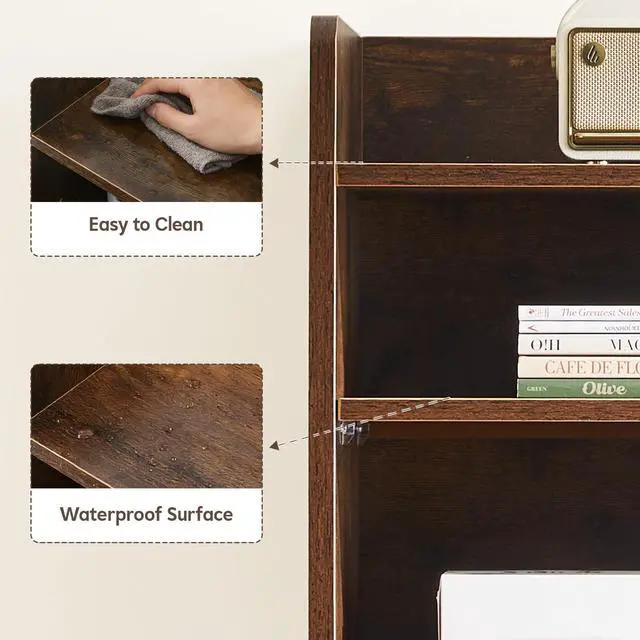 Alt view image 3 of 7 - Desktop Bookshelf, Countertop Storage Hutch with 7 Shelves for Computer Desk, 35.4'' 3-Tier Display Rack, Multipurpose Wooden Desk Hutch Storage Organizer for Home Office Dorm, Brown