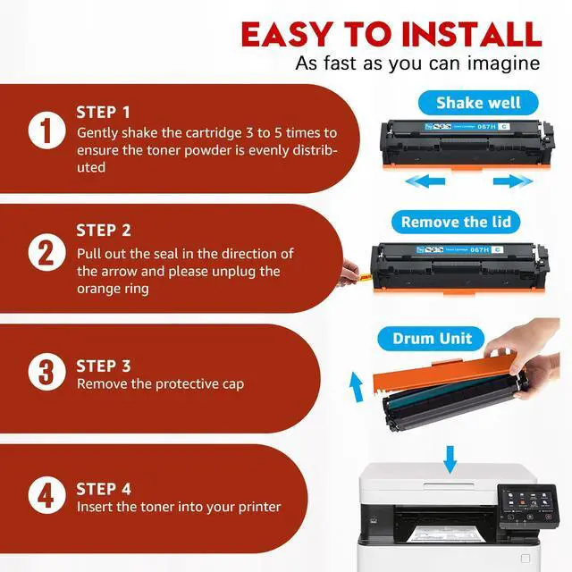Alt view image 6 of 6 - Compatible Canon 067H 067 Toner Cartridge Set 4 Pack Replacement for Canon 067H Toner Compatible for Color ImageClass MF656Cdw LBP632Cdw MF653Cdw MF654Cdw LBP633Cdw MF650C LBP630C Toner