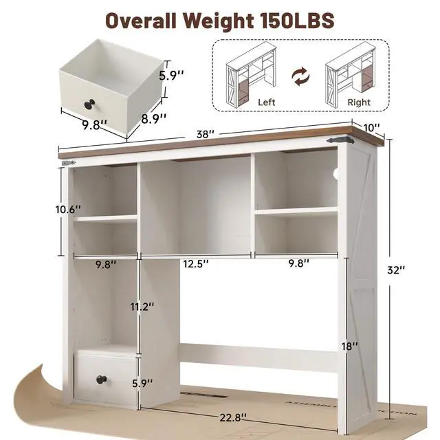 Alt view image 2 of 7 - Farmhouse Desk Shelf, Adjustable Shelf with LED for Dorm & Office | Students & Remote Workers, Drawer & 8 Shelves, Adjustable Organizes Desktop
