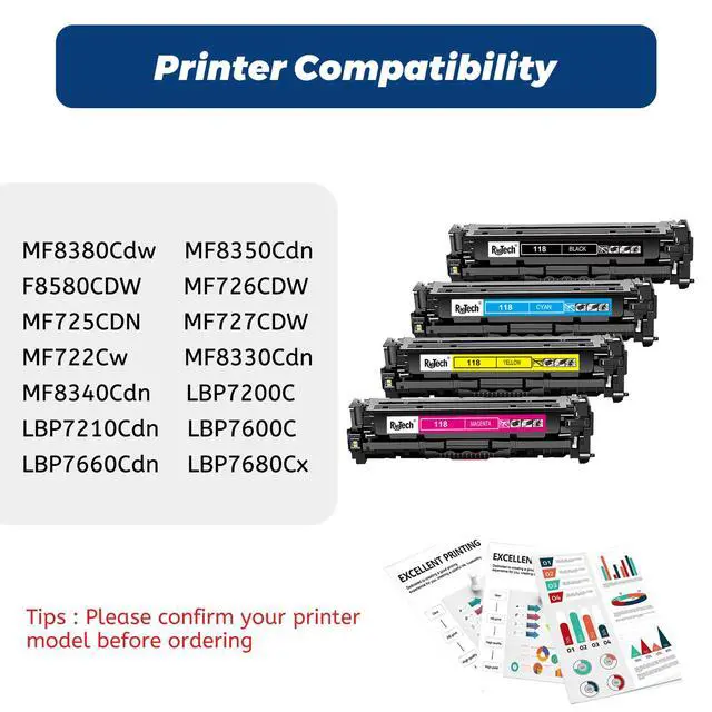Alt view image 3 of 7 - 118 Toner Cartridge Black Cyan Magenta Yellow - High-Yield Remanufactured Replacement for Canon 118 CRG118 for Color Imageclass MF8580Cdw MF8380Cdw MF8350Cdn MF726Cdw LBP622Cdw MF641Cw MF644,4 Pack