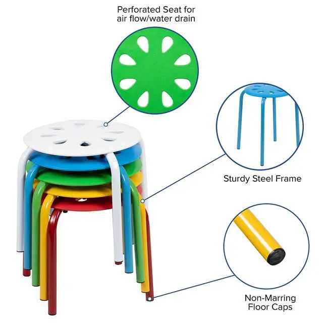 Alt view image 4 of 7 - Plastic Nesting Stack Stools-Classroom/Home, 11.5" Height, Assorted Colors (5 Pack)