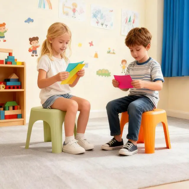 Alt view image 2 of 7 - 6 Pack School Plastic Stackable Stools, 11.8 Inch Height Colorful Nesting Stools, Portable Backless Stool for Classroom Students, Flexible Seating Chairs for School Home Office