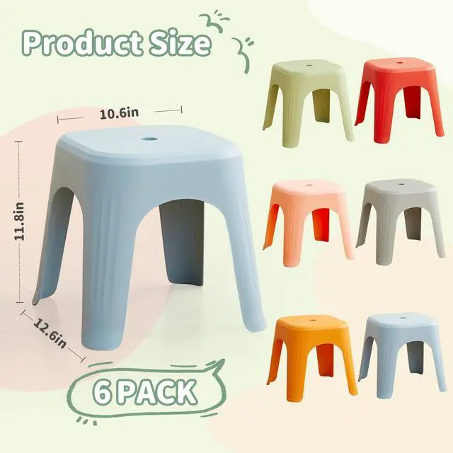 Alt view image 3 of 7 - 6 Pack School Plastic Stackable Stools, 11.8 Inch Height Colorful Nesting Stools, Portable Backless Stool for Classroom Students, Flexible Seating Chairs for School Home Office
