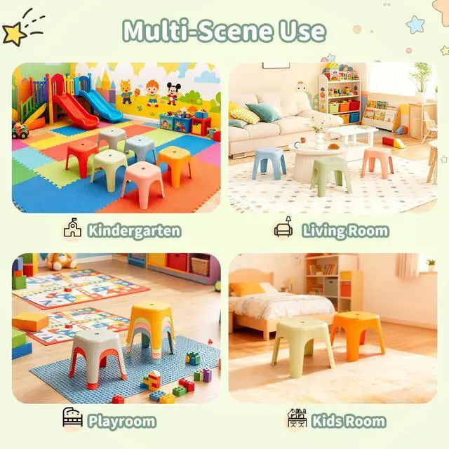 Alt view image 7 of 7 - 6 Pack School Plastic Stackable Stools, 11.8 Inch Height Colorful Nesting Stools, Portable Backless Stool for Classroom Students, Flexible Seating Chairs for School Home Office