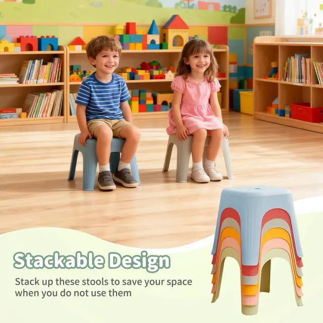 Alt view image 6 of 7 - 6 Pack School Plastic Stackable Stools, 11.8 Inch Height Colorful Nesting Stools, Portable Backless Stool for Classroom Students, Flexible Seating Chairs for School Home Office