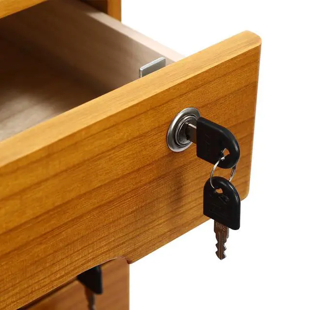Alt view image 7 of 7 - 4 Drawers Wooden Desktop Storage Box W/Lockable Drawers,16 In H Office Supplies File Organizer, Flat File Cabinet,Wood Rail & Curved Handle For Dresser Tabletop. (Wood Yellow)