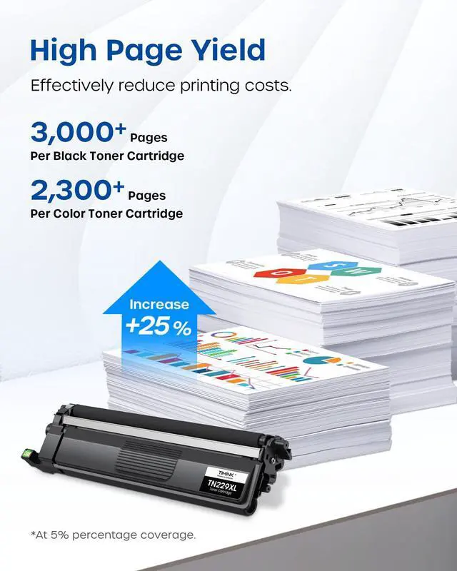 Alt view image 3 of 7 - TN229 TN229XL Toner Cartridges for Brother MFC-L3780CDW 5 Pack | TN 229XL Work With MFC-L3720CDW HL-L3220CDW HL-3280CDW HL-L3300CDW Printers High Yield 3,000 pages Black/2,300 pages Color