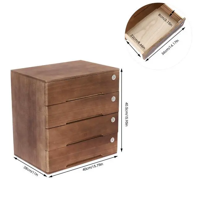 Alt view image 3 of 7 - Vintage 4-Drawer Wooden Desk Organizer - Stackable Craft Storage Drawers with Lock - Rustic Tool Box with Drawers - Multilevel Apothecary Cabinet - Ideal Home Office Organizers and Accessories