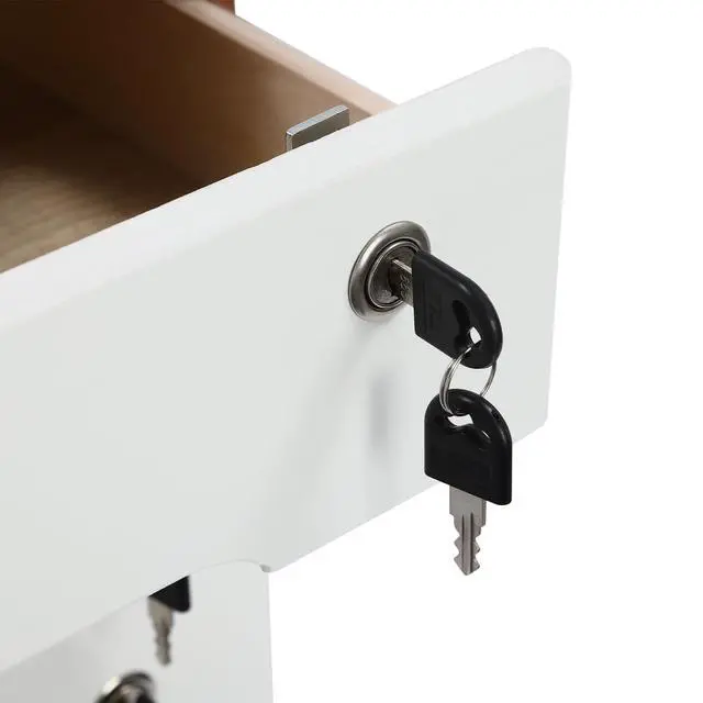 Alt view image 7 of 7 - 4 Drawers Wooden Desktop Storage Box W/Lockable Drawers,16 In H Office Supplies File Organizer, Flat File Cabinet,Wood Rail & Curved Handle For Dresser Tabletop. (Walnut + White)
