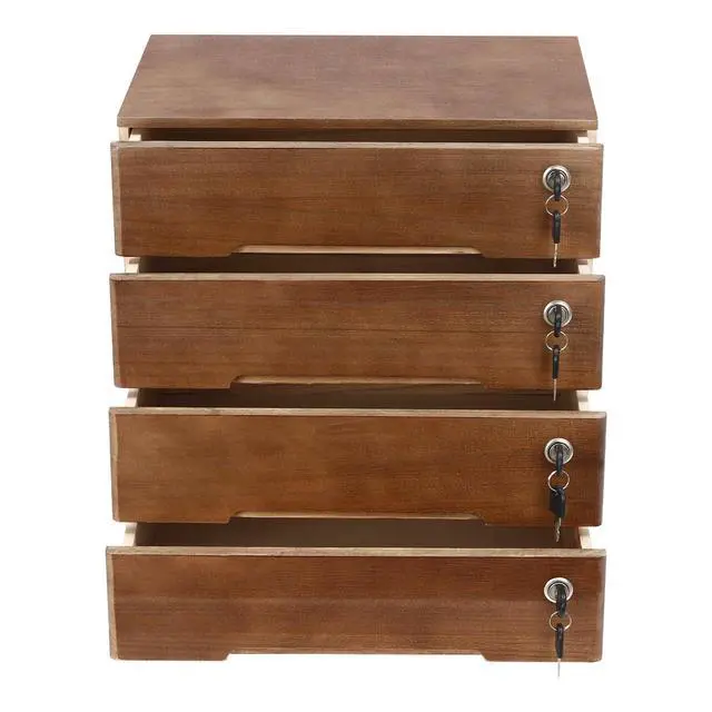 Alt view image 4 of 7 - 4 Drawers Wooden Desktop Storage Box W/Lockable Drawers,16 In H Office Supplies File Organizer, Flat File Cabinet,Wood Rail & Curved Handle For Dresser Tabletop