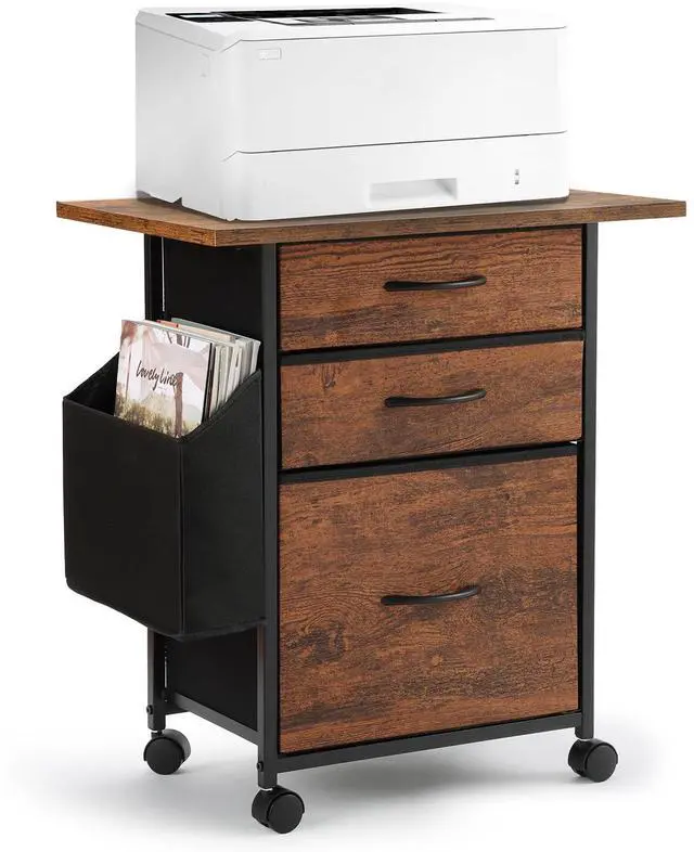 Main image of Printer Stand with 3 Fabric Drawer, Mobile File Cabinet for Home Office with Storage Bag, Rolling Under Desk Organizer Shelf, Fits A4 or Letter Size, Complete Top Plate Fast Assembly