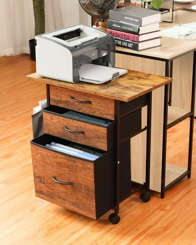 Alt view image 2 of 7 - Printer Stand with 3 Fabric Drawer, Mobile File Cabinet for Home Office with Storage Bag, Rolling Under Desk Organizer Shelf, Fits A4 or Letter Size, Complete Top Plate Fast Assembly