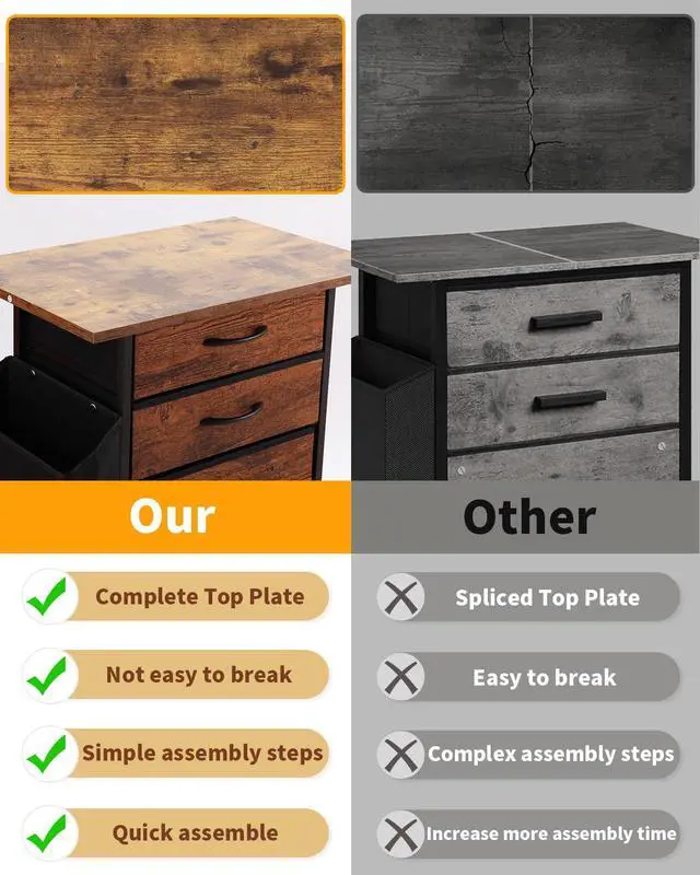 Alt view image 5 of 7 - Printer Stand with 3 Fabric Drawer, Mobile File Cabinet for Home Office with Storage Bag, Rolling Under Desk Organizer Shelf, Fits A4 or Letter Size, Complete Top Plate Fast Assembly