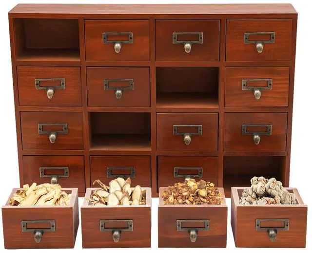 Main image of Card Catalog Desk Drawer Organizer,Wooden Vintage Apothecary Cabinet with 16 Drawers,Library Card Catalog Cabinet for Bedroom Home Office