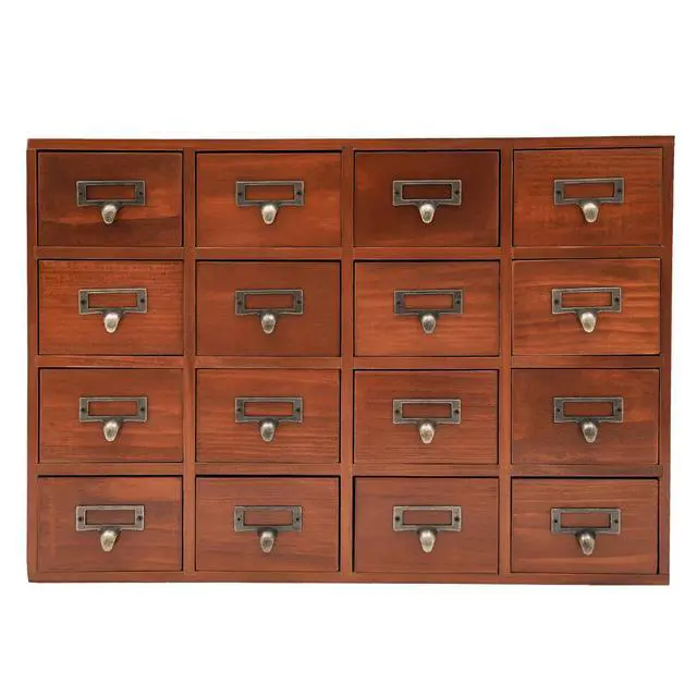 Alt view image 2 of 7 - Card Catalog Desk Drawer Organizer,Wooden Vintage Apothecary Cabinet with 16 Drawers,Library Card Catalog Cabinet for Bedroom Home Office