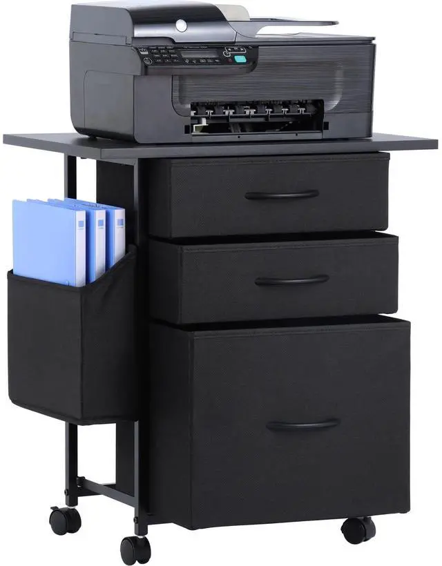 Main image of Printer Stand with 3 Fabric Drawer, Mobile File Cabinet for Home Office with Storage Bag, Rolling Under Desk Organizer Shelf, Fits A4 or Letter Size, Complete Top Plate Fast Assembly (Night Black)