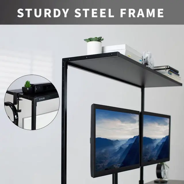 Alt view image 7 of 7 - Large 42 inch Clamp-on Overhead Desk Shelf, Raised Desktop Organizer, Elevated Workstation Accessory Platform, Black, DESK-SHELF42-OB