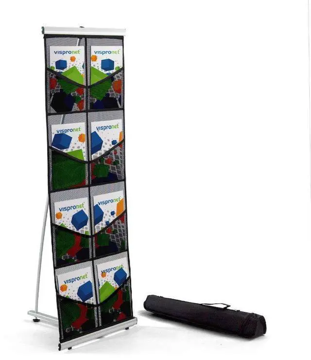 Main image of Mesh Brochure Holder - 1.8ft x 4.6ft Portable Literature Stand with 4 Pockets & Carrying Bag, Collapsible Literature Rack For Businesses, Standing Brochure Holder, Vendor Booth Supplies