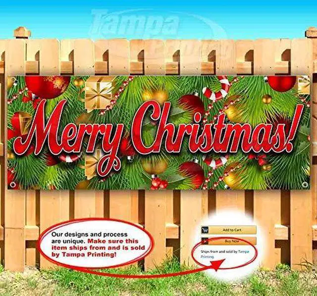Main image of Merry Christmas Banner 13 oz | Non-Fabric | Heavy-Duty Vinyl Single-Sided with Metal Grommets