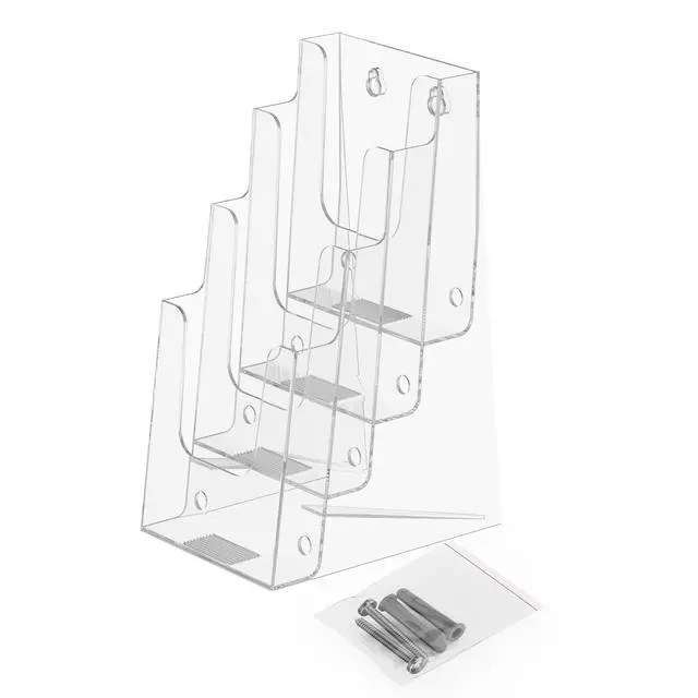 Alt view image 2 of 7 - 4" 4 Tier Clear Acrylic Flyer Holder Wall Mount or Countertop Design - Pamphlet Display Stand for Trifold Brochures for Offices, Retail, and Hospitality Pack of 8