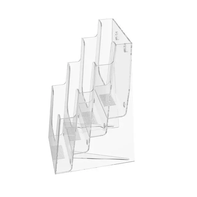 Alt view image 3 of 7 - 4" 4 Tier Clear Acrylic Flyer Holder Wall Mount or Countertop Design - Pamphlet Display Stand for Trifold Brochures for Offices, Retail, and Hospitality Pack of 8
