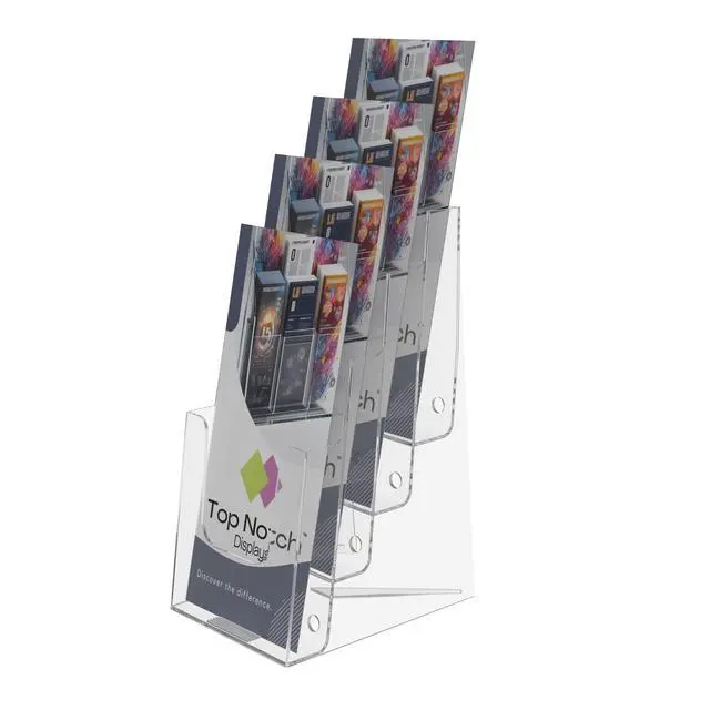 Alt view image 5 of 7 - 4" 4 Tier Clear Acrylic Flyer Holder Wall Mount or Countertop Design - Pamphlet Display Stand for Trifold Brochures for Offices, Retail, and Hospitality Pack of 8