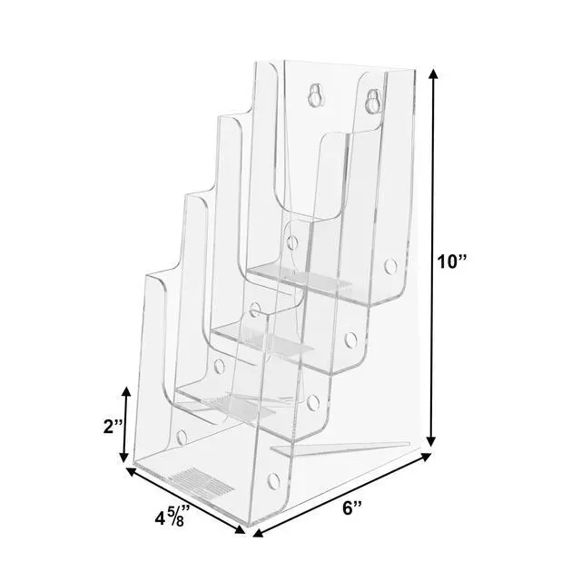 Alt view image 4 of 7 - 4" 4 Tier Clear Acrylic Flyer Holder Wall Mount or Countertop Design - Pamphlet Display Stand for Trifold Brochures for Offices, Retail, and Hospitality Pack of 8