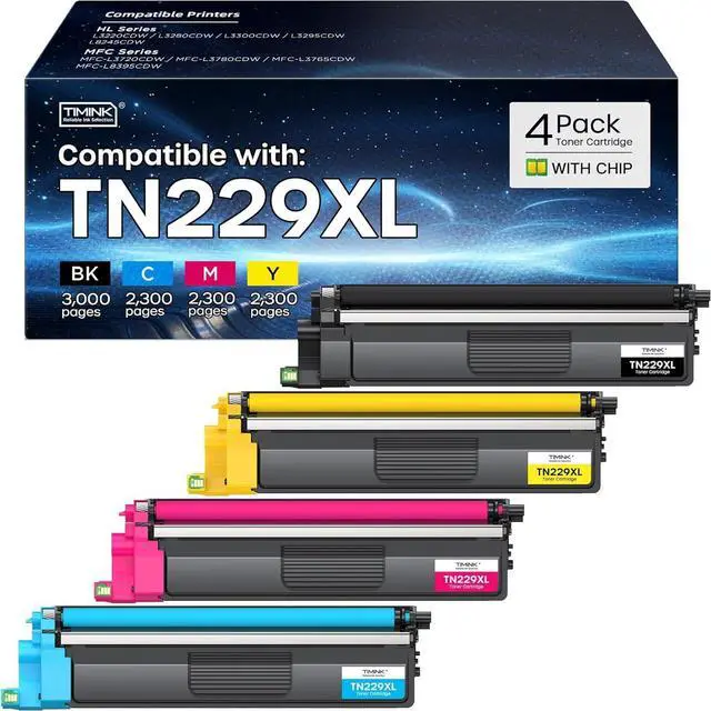 Main image of Compatible TN229XL Toner Cartridge Replacement for Brother TN229 XL TN 229XL TN229 Toner Work with Brother HL-L3220CDW MFC-L3720CDW HL-L3280CDW HL-L3300CDW MFC-L3780CDW Printer (BK/C/M/Y-4 Pack)