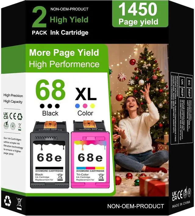 Main image of 68XL Ink Cartridge High Yield Compatible for HP 68 Ink Cartridges Black/Color Combo Pack(2-Pack) Compatible for HP Envy 6155e, 6500e, 6552e, 6555e, 6558e, 6100e, 6152e Printer(1 Black, 1 Tri-Color)