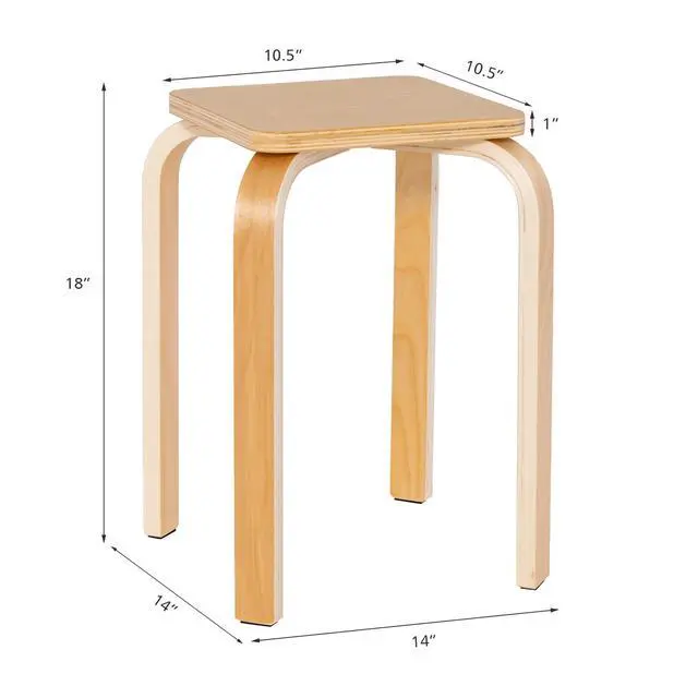 Alt view image 3 of 7 - 18-Inch Stackable Wooden School Stools Set of 4, Natural | Portable Backless School Chairs with Square Top, Anti-Slip Felt Mats, Stacking Stools for Classroom, Dining Room, Kitchen