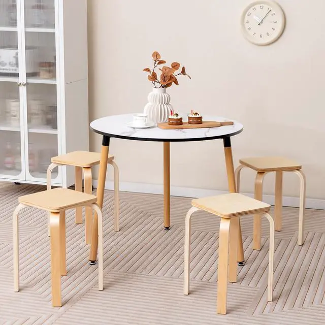 Alt view image 2 of 7 - 18-Inch Stackable Wooden School Stools Set of 4, Natural | Portable Backless School Chairs with Square Top, Anti-Slip Felt Mats, Stacking Stools for Classroom, Dining Room, Kitchen