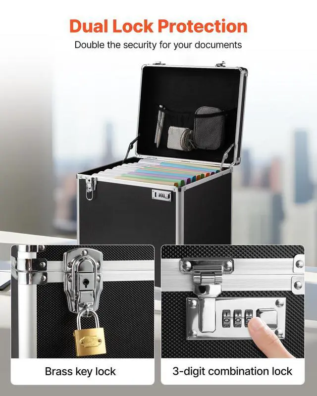 Alt view image 2 of 7 - Portable File Storage Box, 15.6 x 12.6 x 15 inch Internal Chest Size, Locking Mobile Business Case with Telescopic Handle, Hand pull File Case for Office Home, Offices, Hospitals, Banks