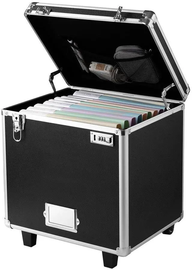 Main image of Portable File Storage Box, 15.6 x 12.6 x 15 inch Internal Chest Size, Locking Mobile Business Case with Telescopic Handle, Hand pull File Case for Office Home, Offices, Hospitals, Banks