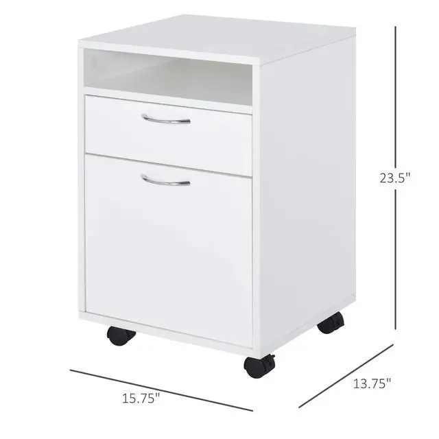 Alt view image 3 of 7 - Mobile Storage Cabinet Organizer with Drawer and Cabinet, Printer Stand with Castors, White