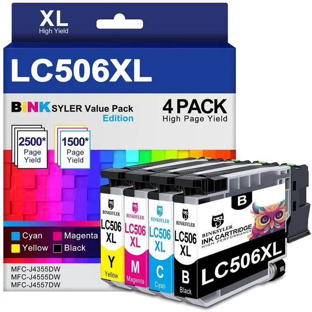 Main image of LC506XL Ink Cartridges for Brother LC506 LC 506 XL Ink 4-Pack | XL High Yield Work for Brother MFC-J4355DW MFC-J4555DW MFC-J4557DW Printer (Black Cyan Magenta Yellow)