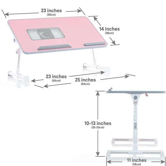 Alt view image 2 of 7 - Lap Desk Pink Large Wood Top - Fits Up to 17" Laptop - with Dual Cushion, Wrist Rest & Built-in Mouse Pad, Portable Laptop Stand for Bed, Multifunctional Slot for Tablet, Pen & Phone