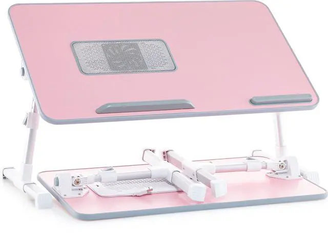 Alt view image 6 of 7 - Lap Desk Pink Large Wood Top - Fits Up to 17" Laptop - with Dual Cushion, Wrist Rest & Built-in Mouse Pad, Portable Laptop Stand for Bed, Multifunctional Slot for Tablet, Pen & Phone