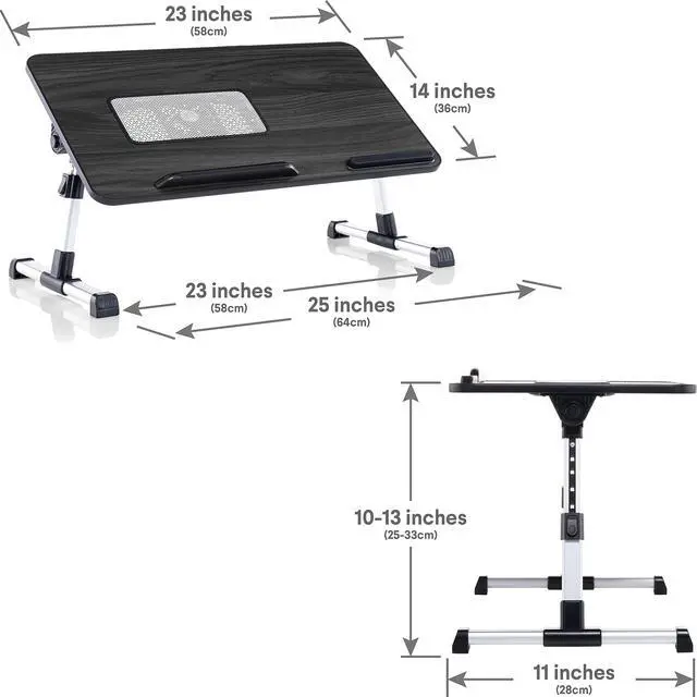 Alt view image 2 of 7 - Lap Desk Grey Large Wood Top - Fits Up to 17" Laptop - with Dual Cushion, Wrist Rest & Built-in Mouse Pad, Portable Laptop Stand for Bed, Multifunctional Slot for Tablet, Pen & Phone