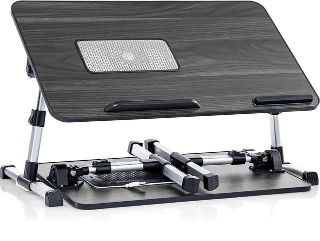 Alt view image 6 of 7 - Lap Desk Grey Large Wood Top - Fits Up to 17" Laptop - with Dual Cushion, Wrist Rest & Built-in Mouse Pad, Portable Laptop Stand for Bed, Multifunctional Slot for Tablet, Pen & Phone