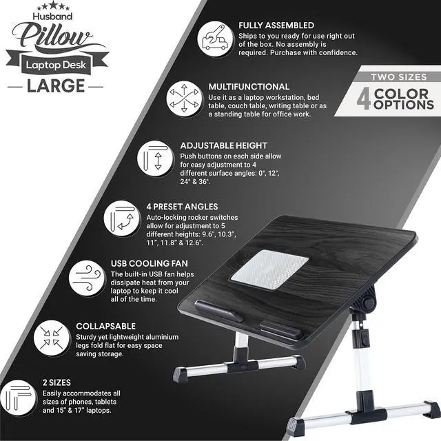 Alt view image 3 of 7 - Lap Desk Grey Large Wood Top - Fits Up to 17" Laptop - with Dual Cushion, Wrist Rest & Built-in Mouse Pad, Portable Laptop Stand for Bed, Multifunctional Slot for Tablet, Pen & Phone