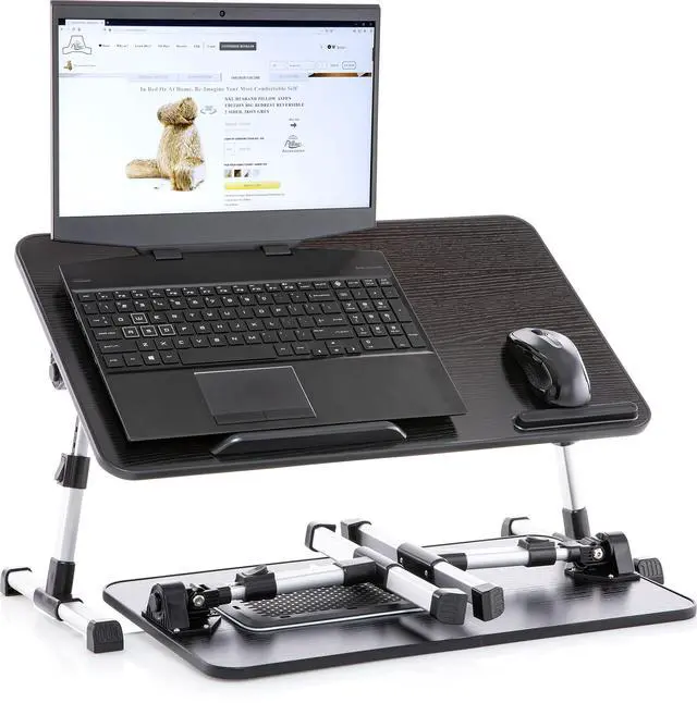 Main image of Lap Desk Black Large Wood Top - Fits Up to 17" Laptop - with Dual Cushion, Wrist Rest & Built-in Mouse Pad, Portable Laptop Stand for Bed, Multifunctional Slot for Tablet, Pen & Phone
