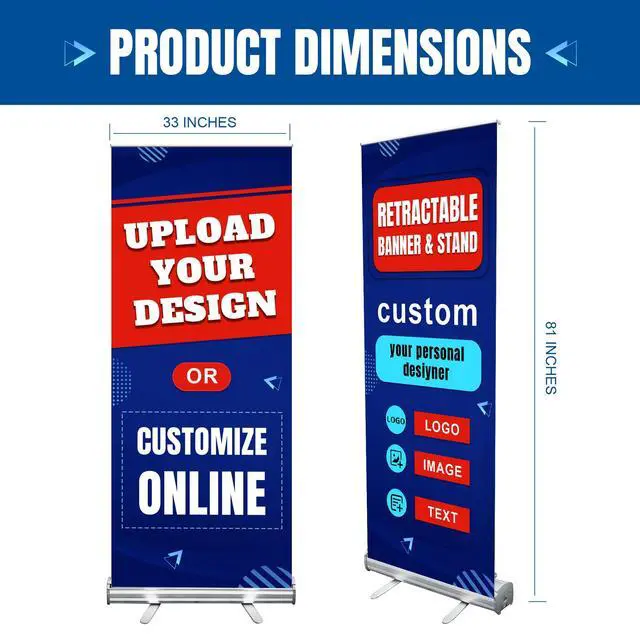 Alt view image 2 of 7 - Custom Retractable Banner with Aluminum Frame, Personalized Roll Up Banner, Full Color Pop Up Display Sign - For Events, Promotion, Advertising, 33"x81" (Design 1)