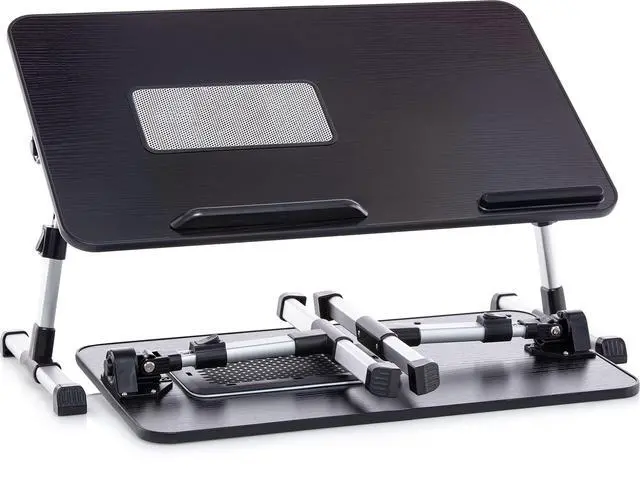 Alt view image 6 of 7 - Lap Desk Black Large Wood Top - Fits Up to 17" Laptop - with Dual Cushion, Wrist Rest & Built-in Mouse Pad, Portable Laptop Stand for Bed, Multifunctional Slot for Tablet, Pen & Phone