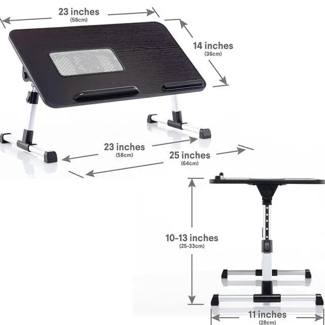 Alt view image 2 of 7 - Lap Desk Black Large Wood Top - Fits Up to 17" Laptop - with Dual Cushion, Wrist Rest & Built-in Mouse Pad, Portable Laptop Stand for Bed, Multifunctional Slot for Tablet, Pen & Phone