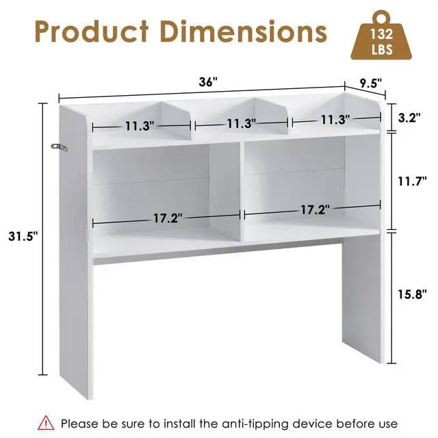 Alt view image 3 of 7 - Desktop Bookshelf, Wooden Desk Storage Hutch with 5 Shelves, 3-Tier Desktop Display Organizer Rack for Office Home (White, 5 Shelves B)